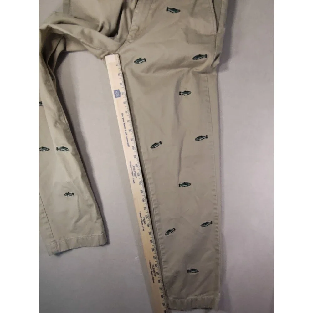 J.Crew The Sutton Chinos Mens 32x32 Khaki Embroidered Fish All Over Trousers